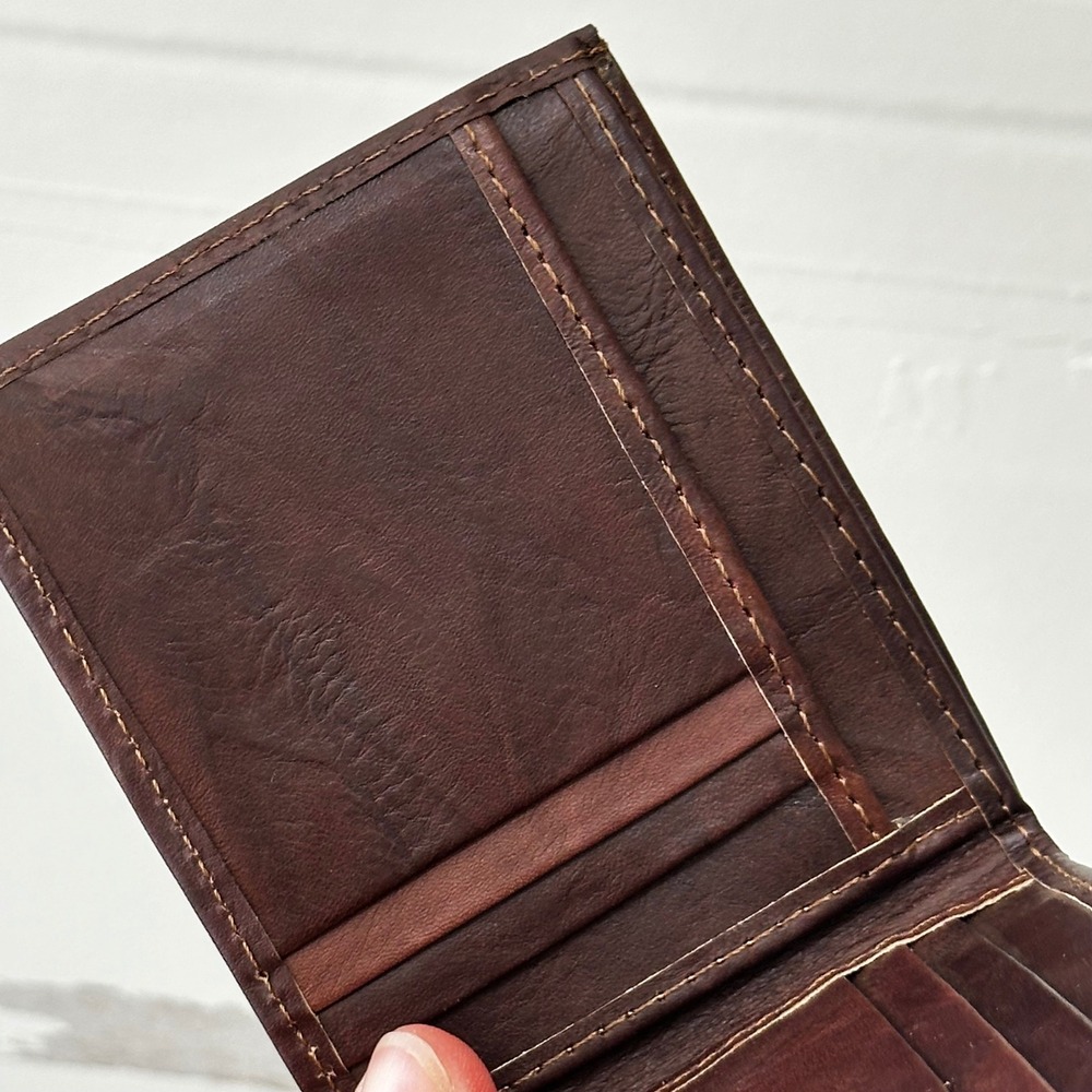Handmade Leather Bifold Wallet Mens Rustic Chocolate Brown Artisan Nicaragua - Picture 2 of 7